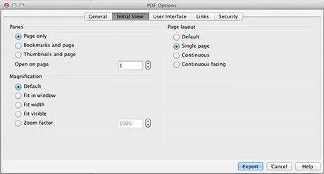 A PDF settings panel in Libre.