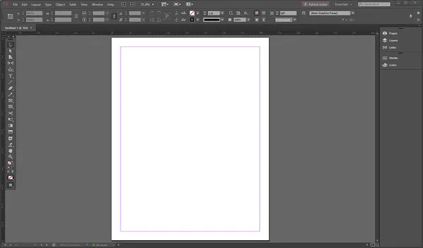 A new document panel in Adobe InDesign.