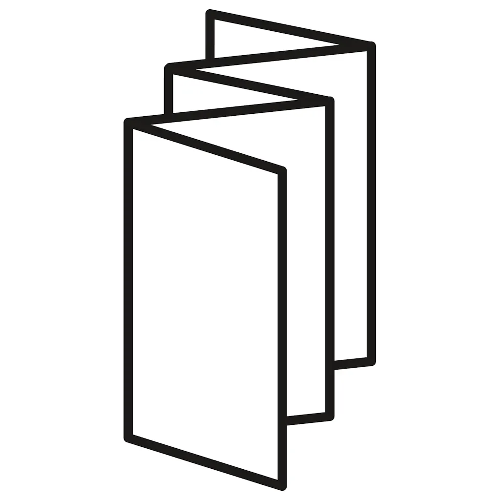 A graphic of a brochure with an accordion fold.