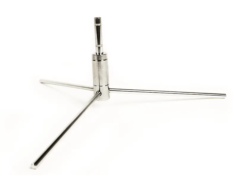 A silver three-leg feather flag base.