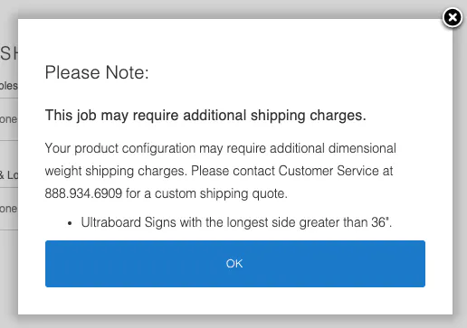 Dimensional shipping weight notification
