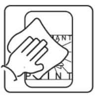 A graphic of a hand wiping a decal, floor graphic or cling clean.