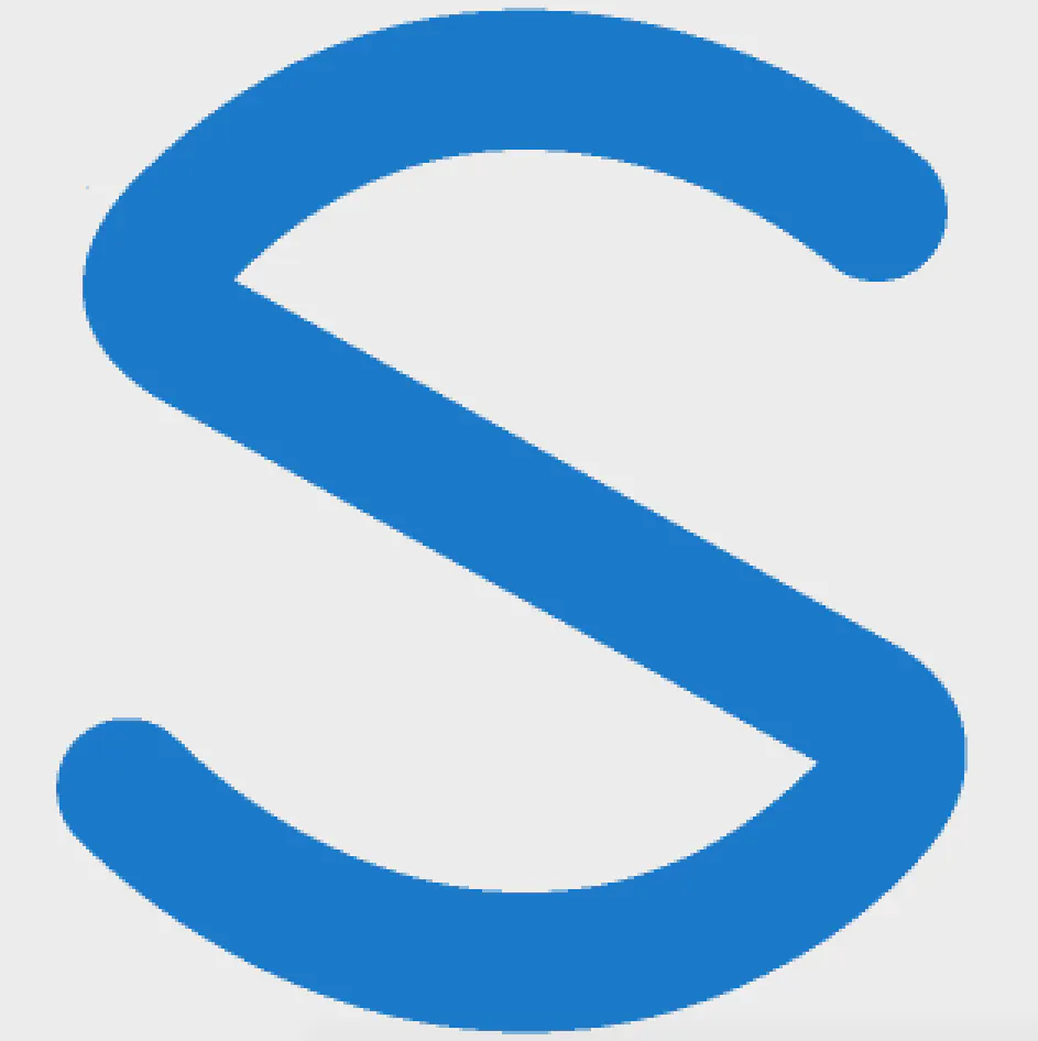 A raster image of the letter S in blue color.