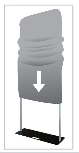 A graphic of slipping a fabric display over its poles.
