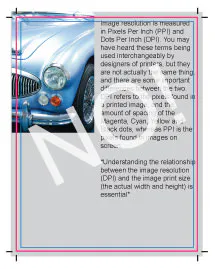 A print-ready file with an image of a blue car next to text with a pink border and NO! over the top of it.