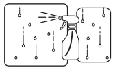 A graphic of a spray bottle leaving droplets on a window.
