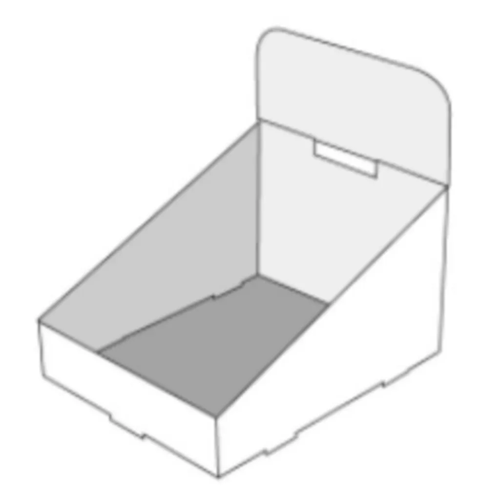 A counter display die-cut box in white and gray color.