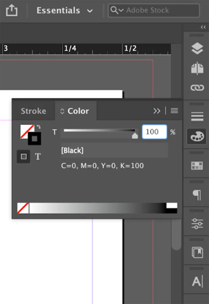 An Adobe ink panel with black-only settings.