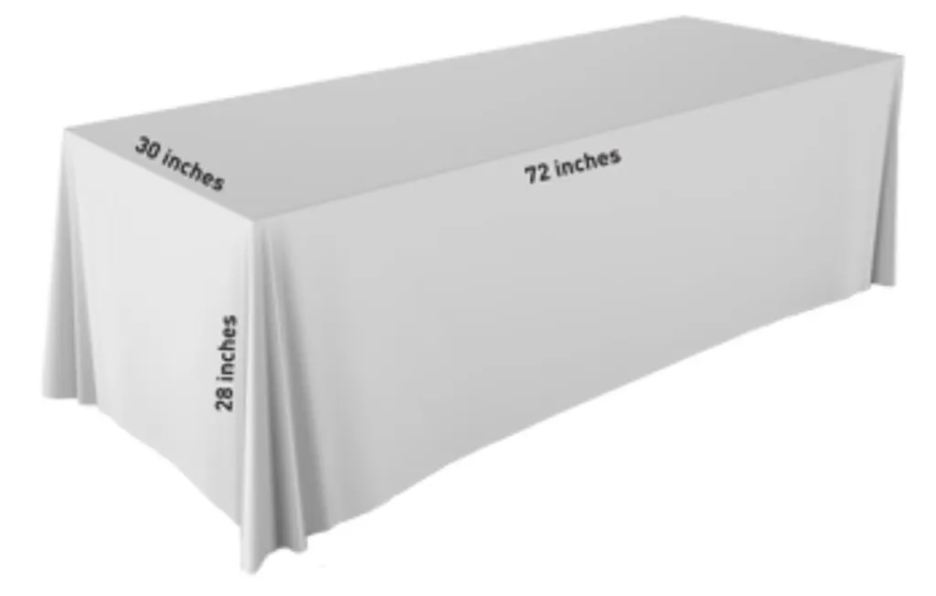 A custom table throw with dimensions showing the width, height and length..