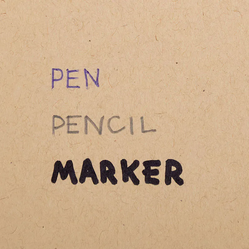A pen, pencil and marker written on Kraft paper stock.