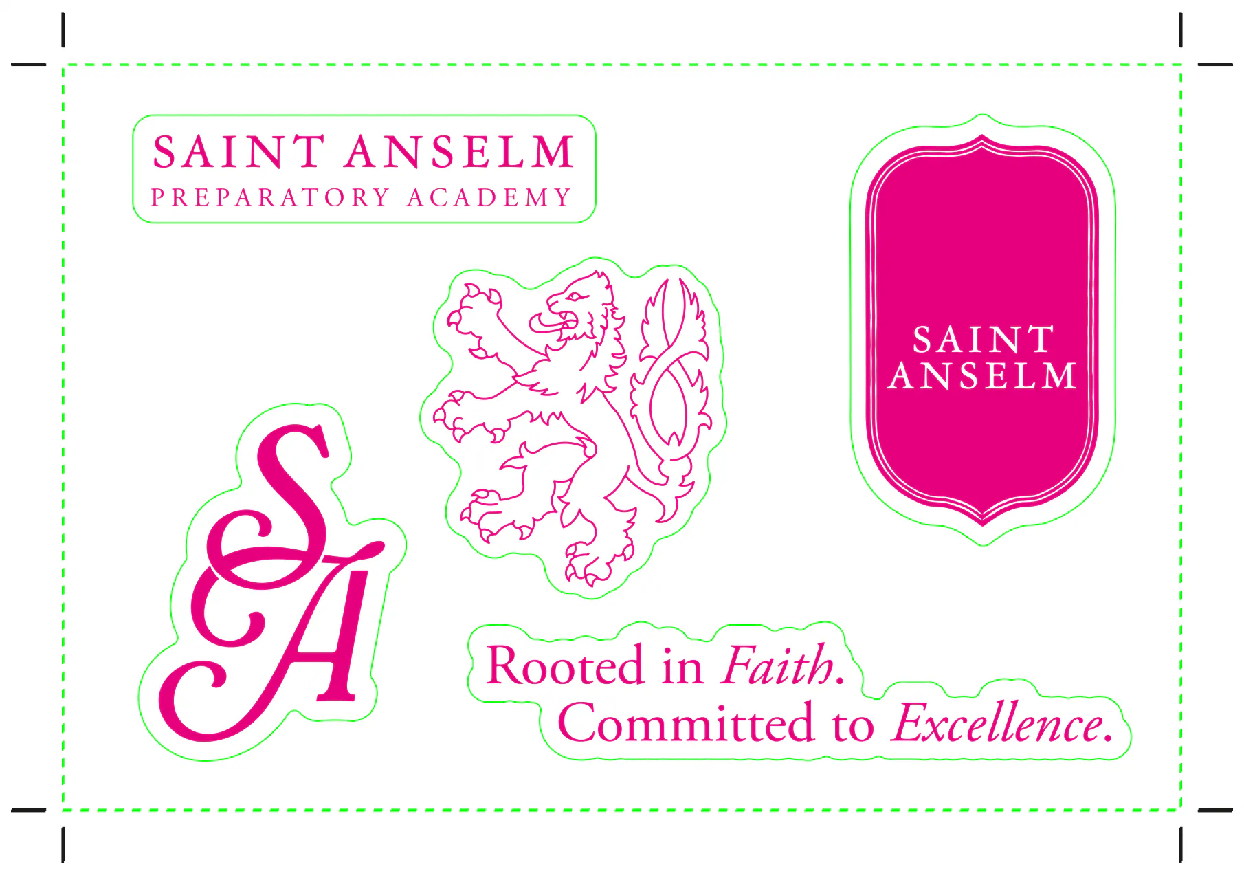 A sticker postcard with Saint Anselm branded designs and raised UV.