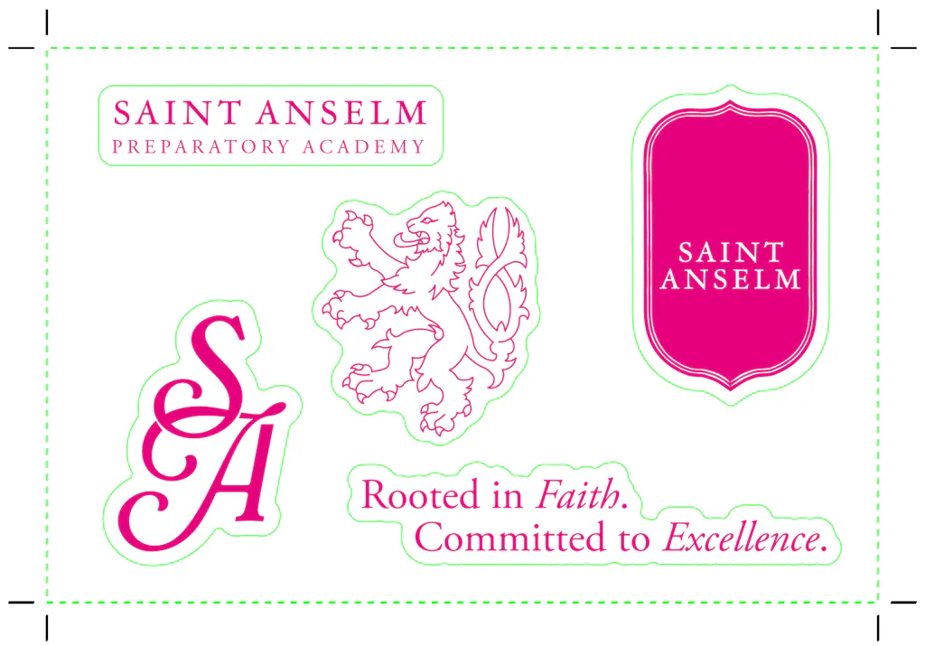 A sticker postcard with Saint Anselm branded designs and raised UV.