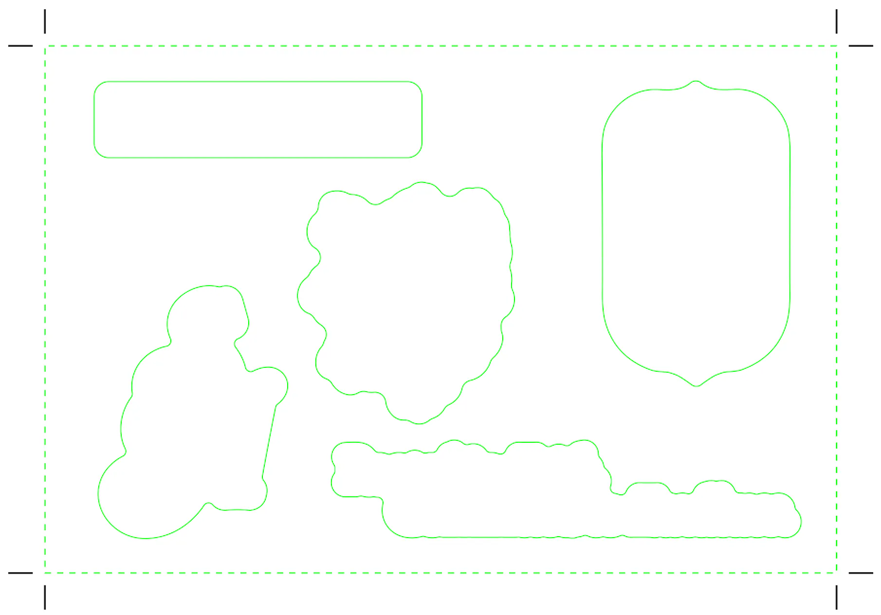 A sticker postcard layout with several different custom sticker shapes.