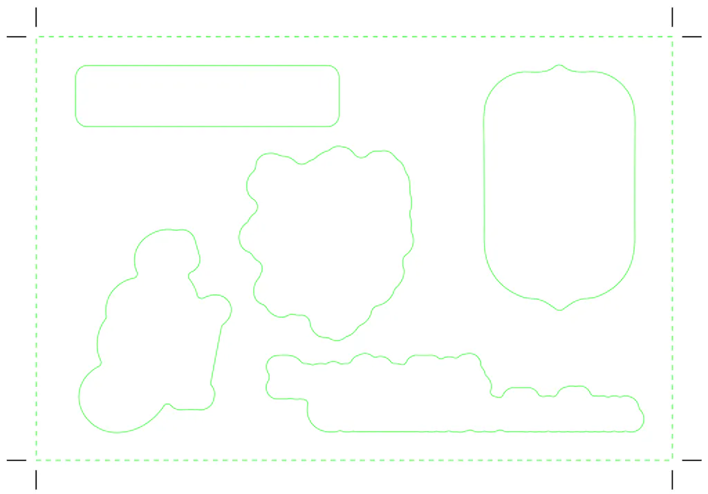 A sticker postcard layout with several different custom sticker shapes.