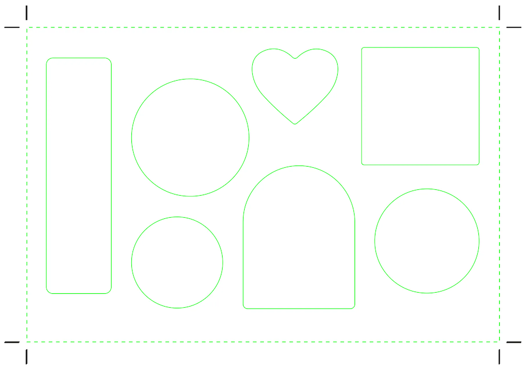 A sticker postcard layout with seven different sticker shapes.